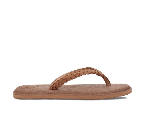 Tong Sanuk Yoga Braid Cuir Femme - Marron ZFUOTE570